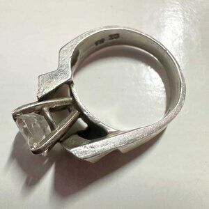 5CT+ Vintage Taxco Mexico 925 Sterling Silver Large CZ Cocktail Ring 6.28 Grams